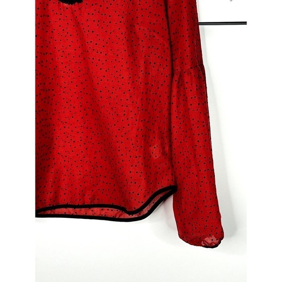 Free People Red Sheer Blouse with Black Polka Dots SZ M - Picture 6 of 11